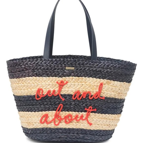 Kate Spade Shore Thing Out And About Straw Tote Beach Picnic Straw Tote Striped - Picture 2 of 5